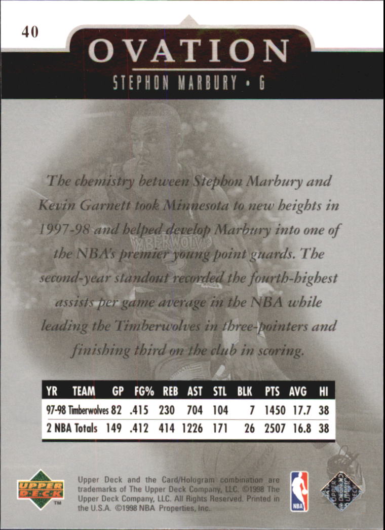 1998-99 Upper Deck Ovation #40 Stephon Marbury back image