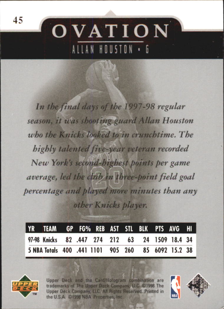 1998-99 Upper Deck Ovation #45 Allan Houston back image