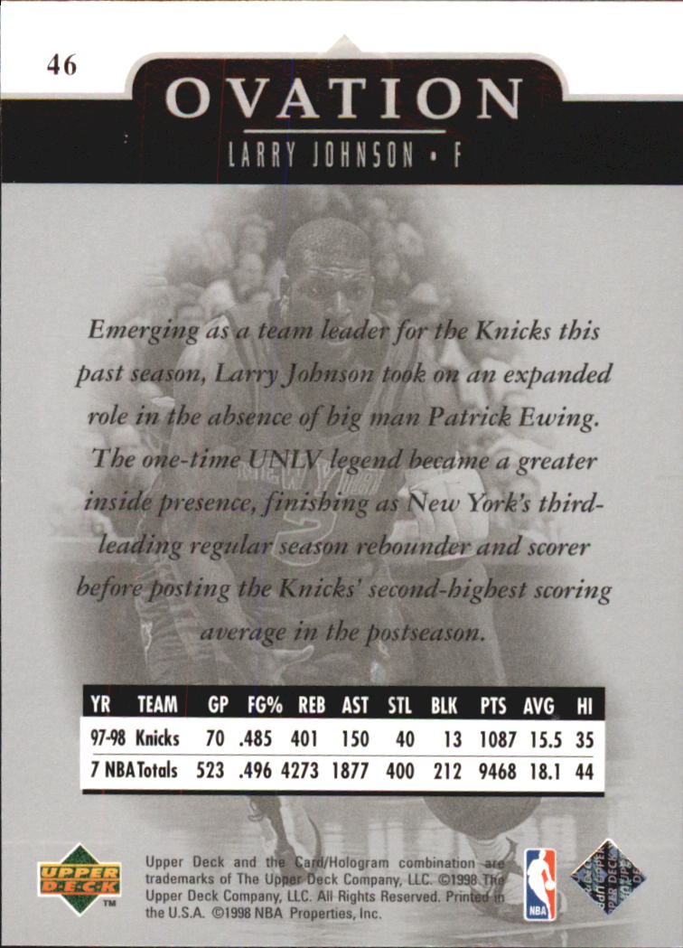 1998-99 Upper Deck Ovation #46 Larry Johnson back image