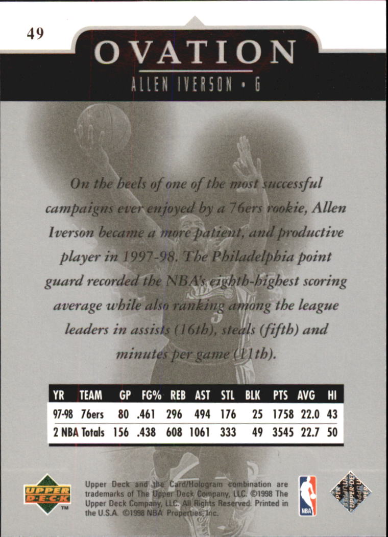 1998-99 Upper Deck Ovation #49 Allen Iverson back image