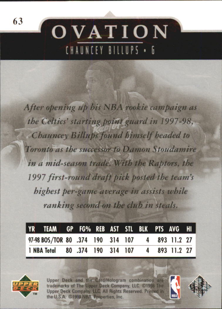 1998-99 Upper Deck Ovation #63 Chauncey Billups back image