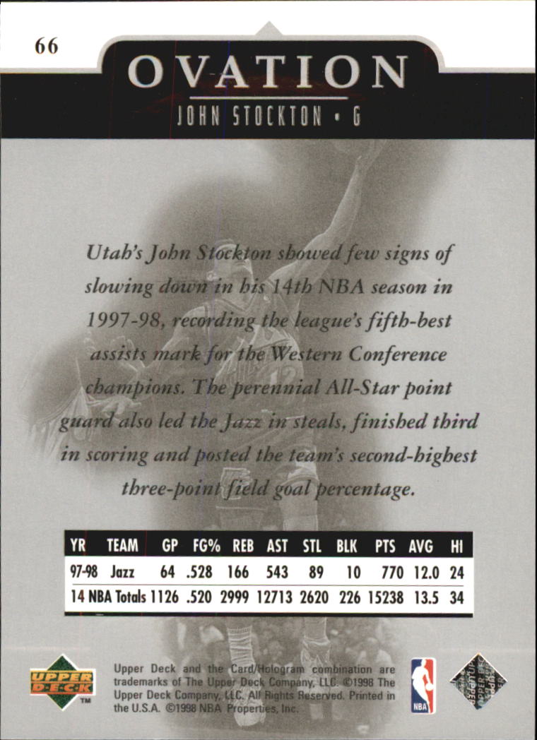1998-99 Upper Deck Ovation #66 John Stockton back image