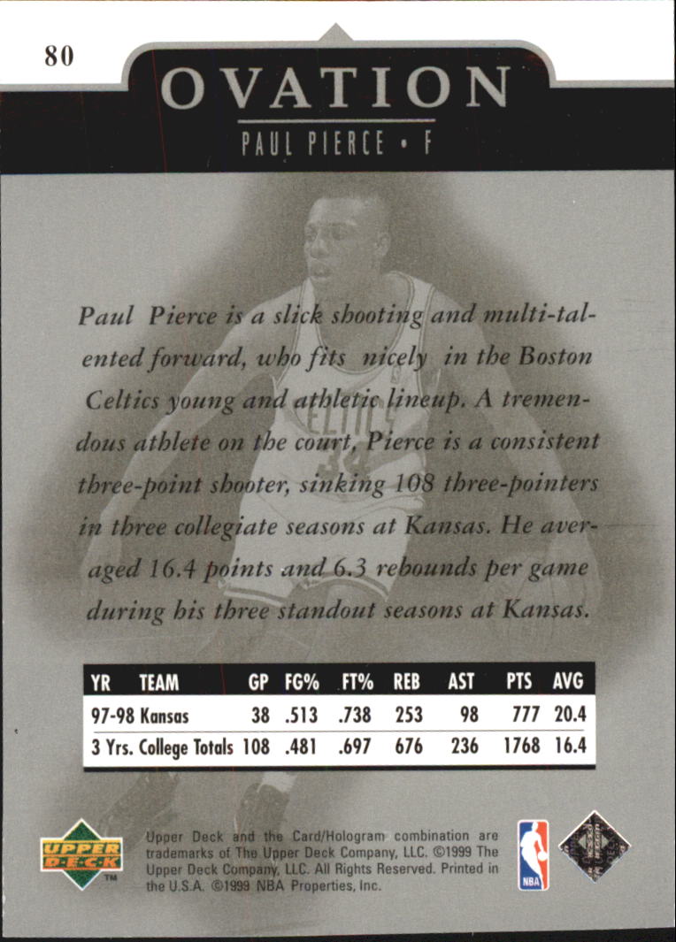 1998-99 Upper Deck Ovation #80 Paul Pierce RC back image