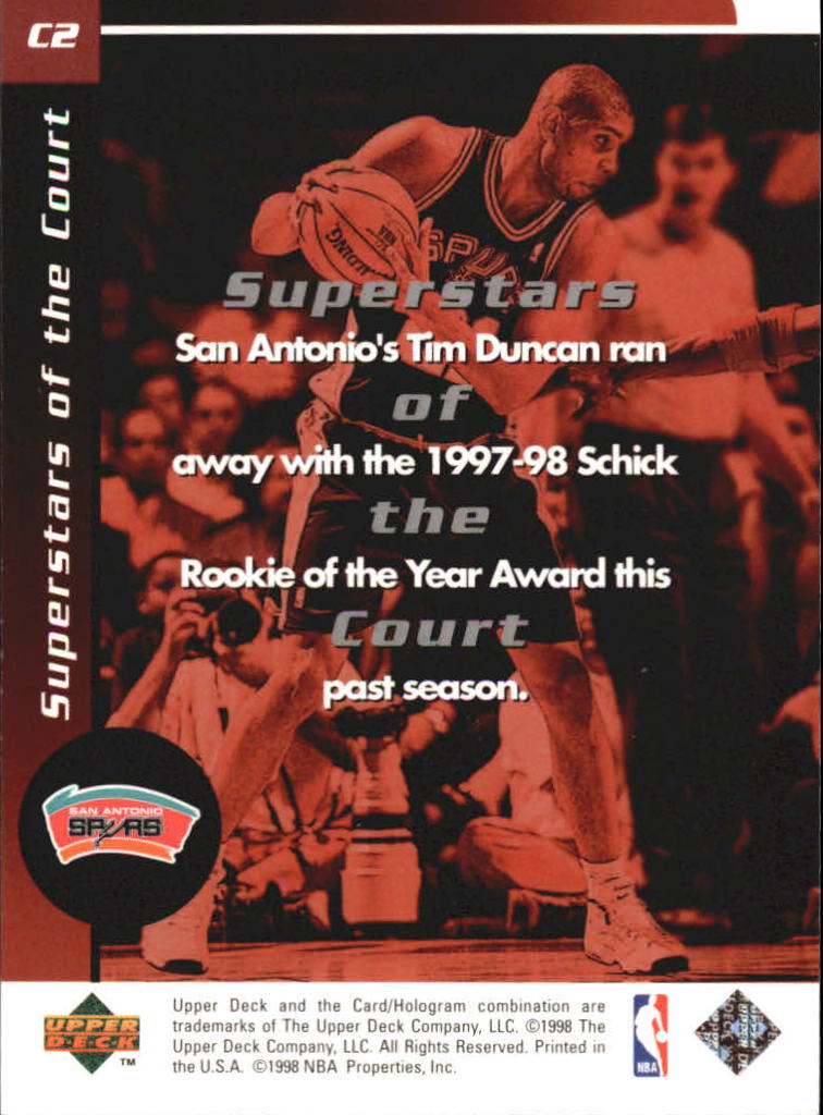 1998-99 Upper Deck Ovation Superstars of the Court #C2 Tim Duncan back image