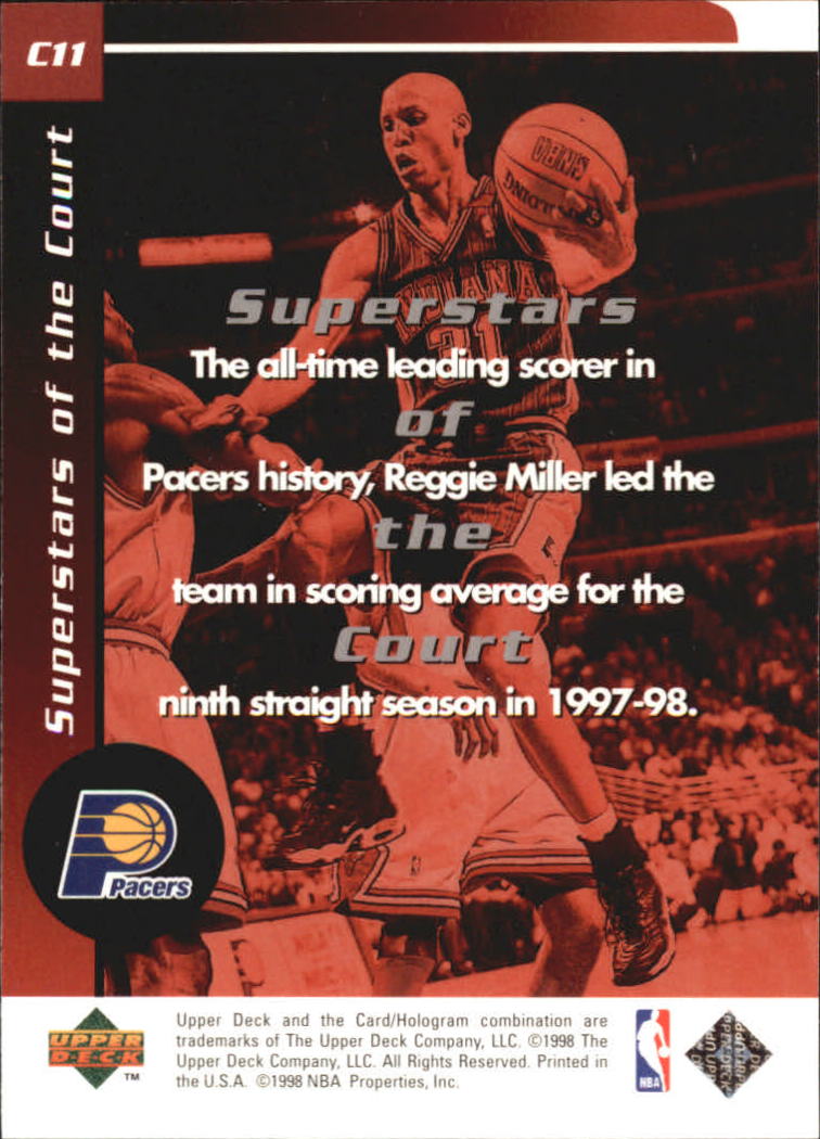 1998-99 Upper Deck Ovation Superstars of the Court #C11 Reggie Miller back image