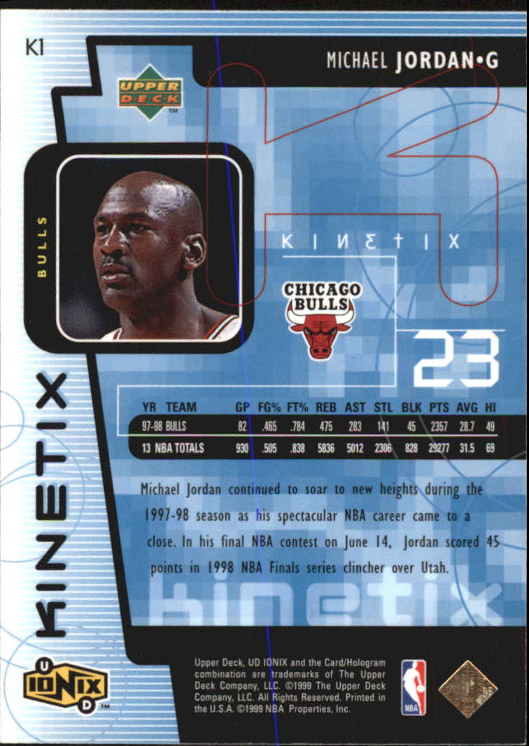 1998-99 UD Ionix Kinetix #K1 Michael Jordan back image