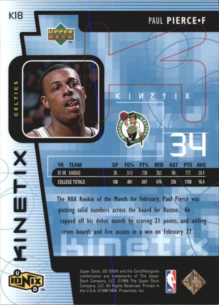 1998-99 UD Ionix Kinetix #K18 Paul Pierce back image