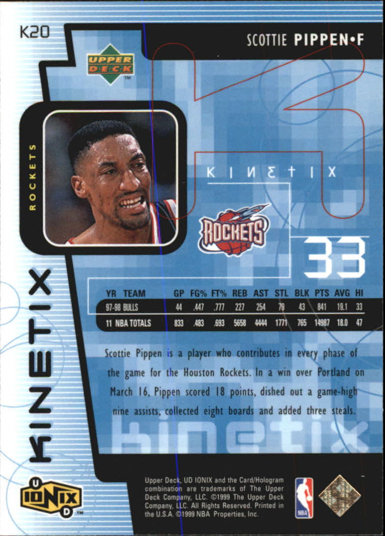 1998-99 UD Ionix Kinetix #K20 Scottie Pippen back image
