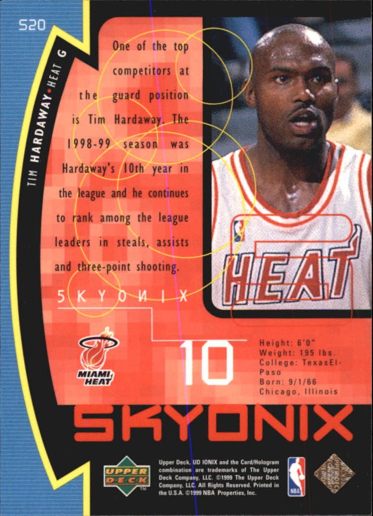 1998-99 UD Ionix Skyonix #S20 Tim Hardaway back image