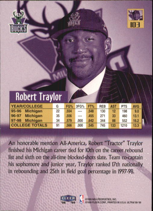 1998-99 Ultra #103 Robert Traylor RC back image