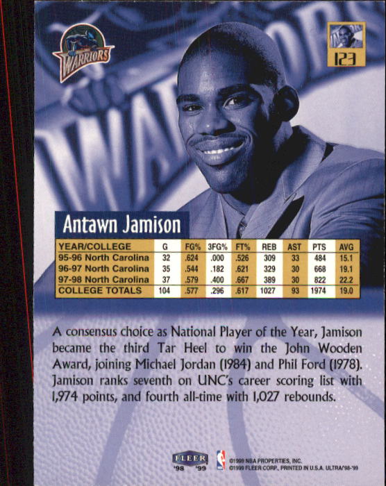 1998-99 Ultra #123 Antawn Jamison RC back image