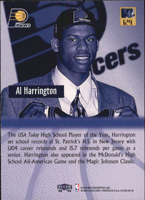 1998-99 Ultra #124 Al Harrington RC back image