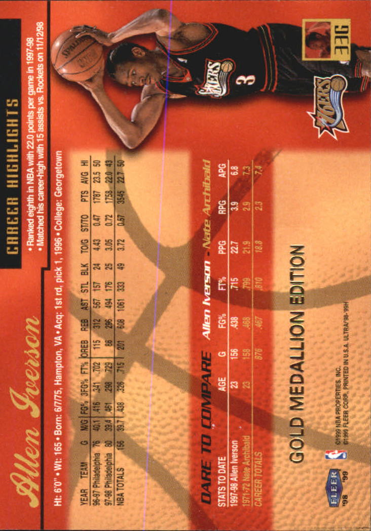 1998-99 Ultra Gold Medallion #33G Allen Iverson back image