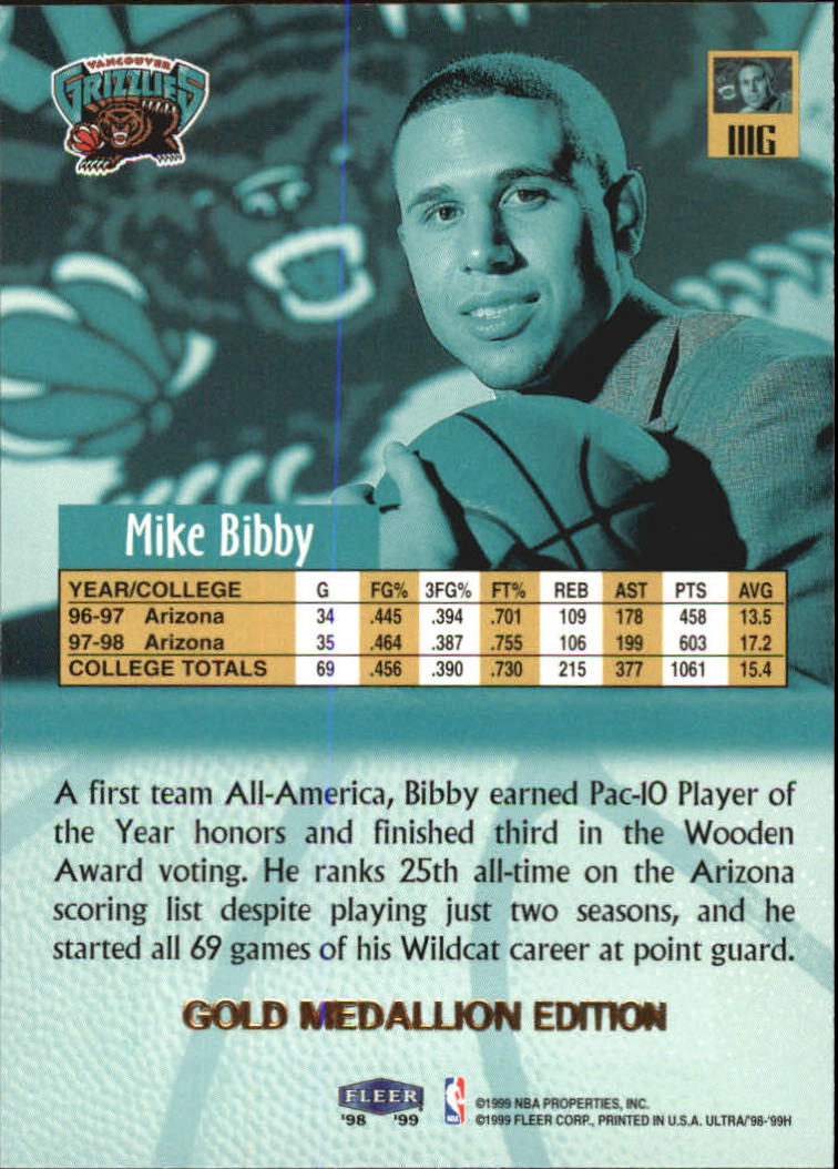 1998-99 Ultra Gold Medallion #111G Mike Bibby back image