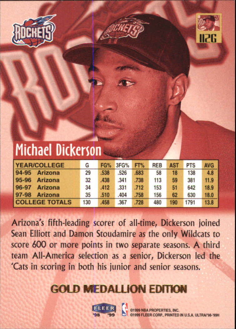 1998-99 Ultra Gold Medallion #112G Michael Dickerson back image