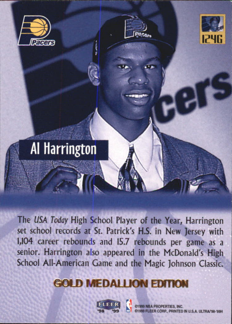 1998-99 Ultra Gold Medallion #124G Al Harrington back image