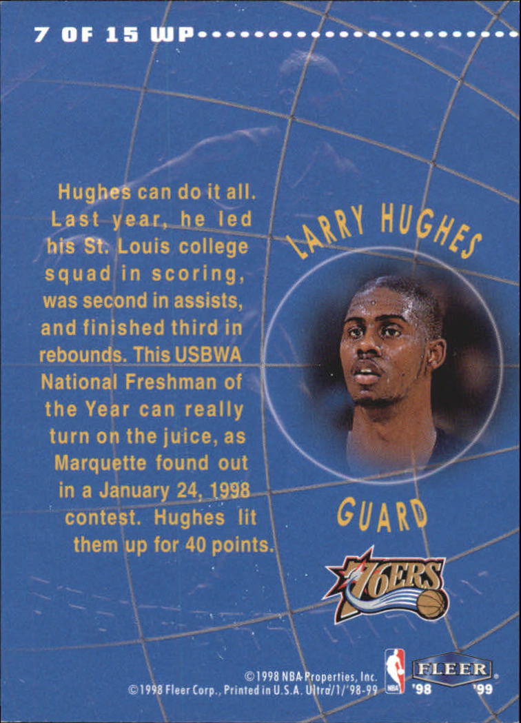 1998-99 Ultra World Premiere #7 Larry Hughes back image
