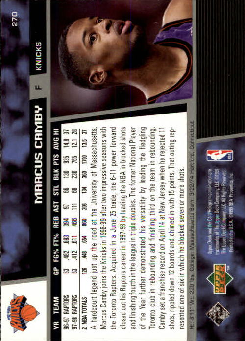 1998-99 Upper Deck #270 Marcus Camby back image