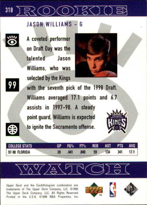 1998-99 Upper Deck #318 Jason Williams RC back image