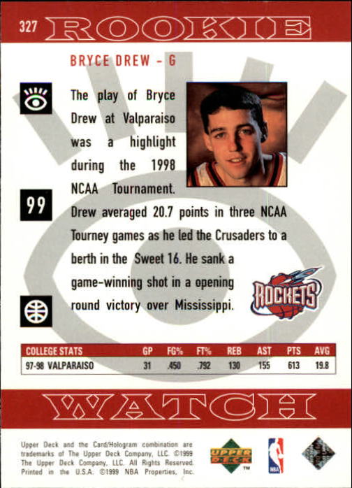 1998-99 Upper Deck #327 Bryce Drew RC back image