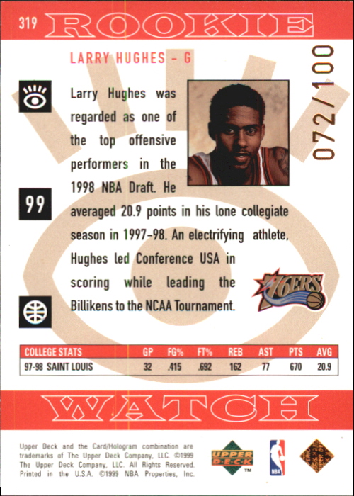 1998-99 Upper Deck Bronze #319 Larry Hughes back image