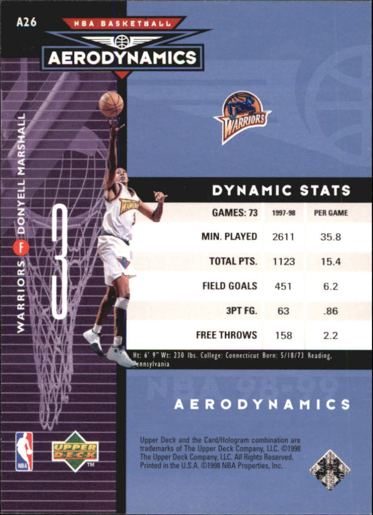 1998-99 Upper Deck AeroDynamics #A26 Donyell Marshall back image