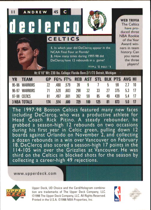 1998-99 UD Choice Basketball (Pick Choose Complete) - Picture 23 of 373