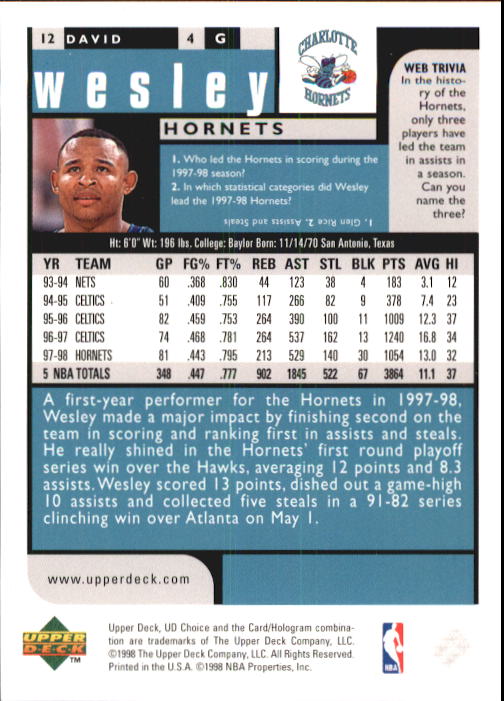 1998-99 UD Choice Basketball (Pick Choose Complete) - Picture 25 of 373