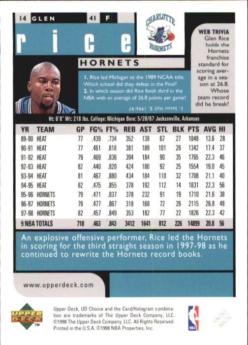 1998-99 UD Choice Basketball (Pick Choose Complete) - Picture 29 of 373