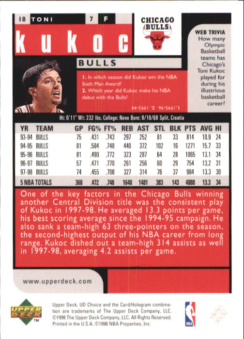 1998-99 UD Choice Basketball (Pick Choose Complete) - Picture 37 of 373