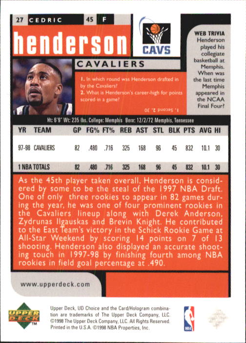1998-99 UD Choice Basketball (Pick Choose Complete) - Picture 51 of 373