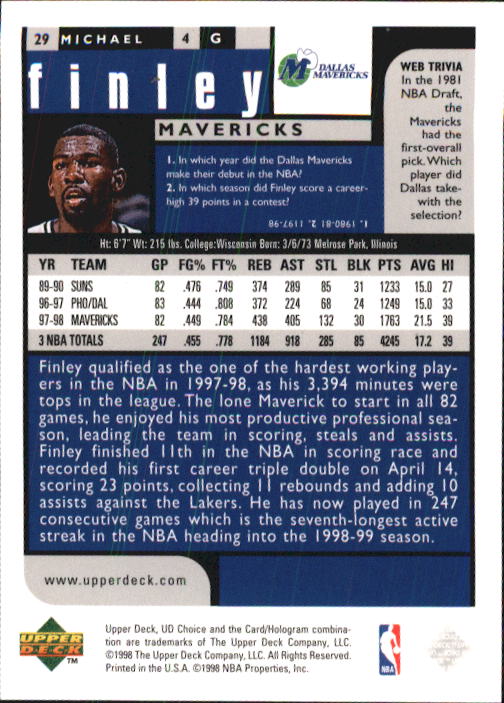 1998-99 UD Choice Basketball (Pick Choose Complete) - Picture 55 of 373