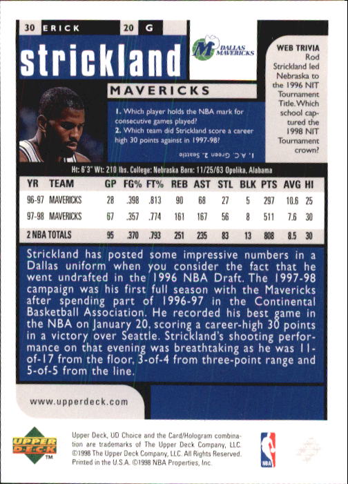 1998-99 UD Choice Basketball (Pick Choose Complete) - Picture 57 of 373