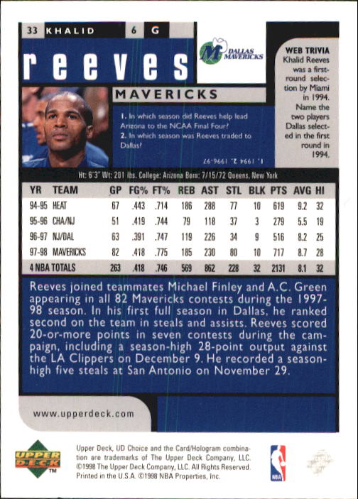 1998-99 UD Choice Basketball (Pick Choose Complete) - Picture 63 of 373