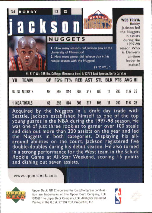 1998-99 UD Choice Basketball (Pick Choose Complete) - Picture 65 of 373