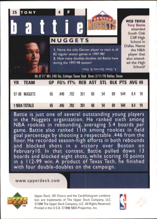 1998-99 UD Choice Basketball (Pick Choose Complete) - Picture 67 of 373