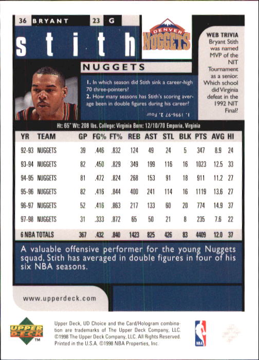 1998-99 UD Choice Basketball (Pick Choose Complete) - Picture 69 of 373