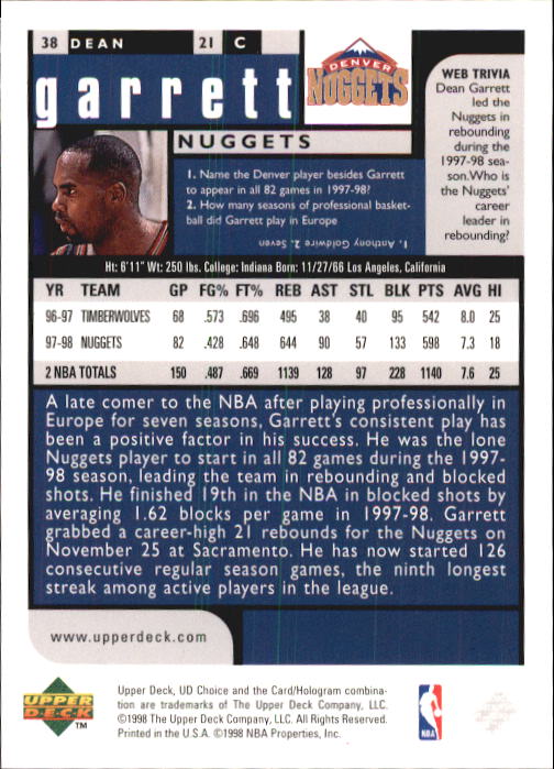 1998-99 UD Choice Basketball (Pick Choose Complete) - Picture 73 of 373