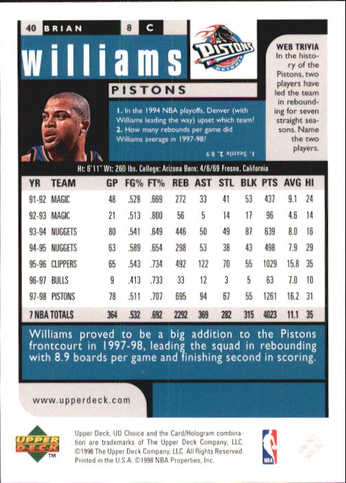 1998-99 UD Choice Basketball (Pick Choose Complete) - Picture 77 of 373