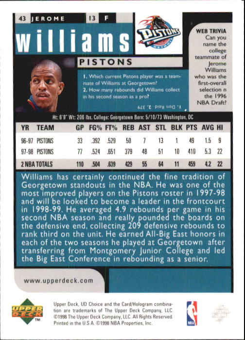 1998-99 UD Choice Basketball (Pick Choose Complete) - Picture 83 of 373