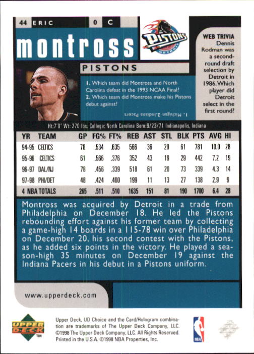 1998-99 UD Choice Basketball (Pick Choose Complete) - Picture 85 of 373