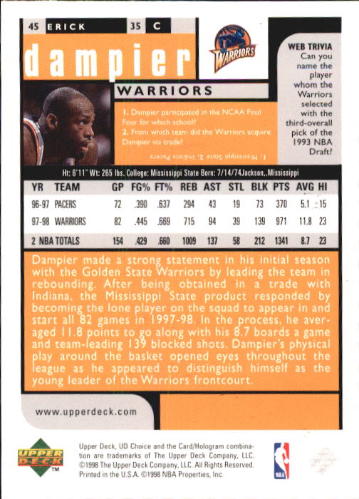 1998-99 UD Choice Basketball (Pick Choose Complete) - Picture 87 of 373