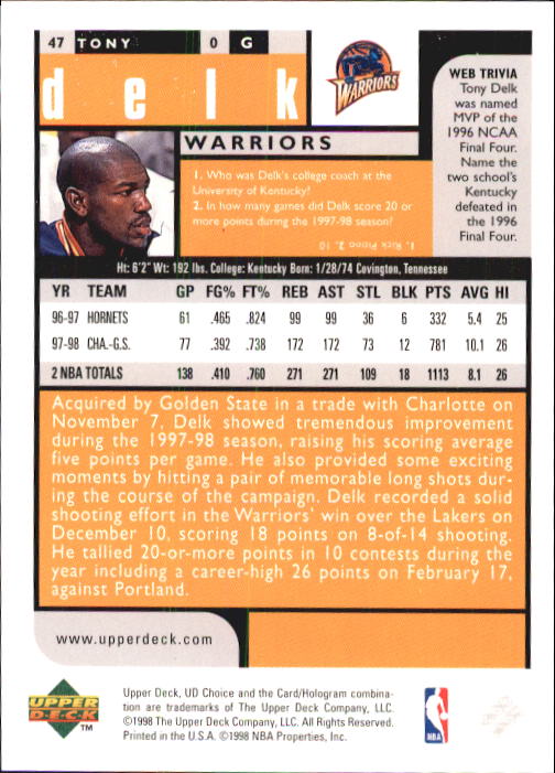 1998-99 UD Choice Basketball (Pick Choose Complete) - Picture 91 of 373