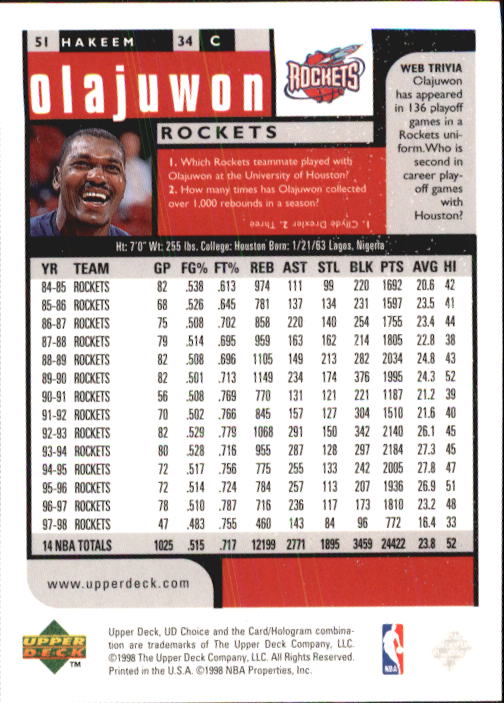 1998-99 UD Choice Basketball (Pick Choose Complete) - Picture 99 of 373