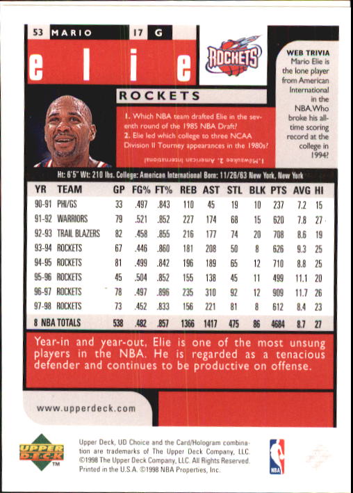 1998-99 UD Choice Basketball (Pick Choose Complete) - Picture 101 of 373