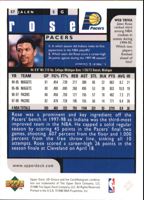 1998-99 UD Choice Basketball (Pick Choose Complete) - Picture 109 of 373