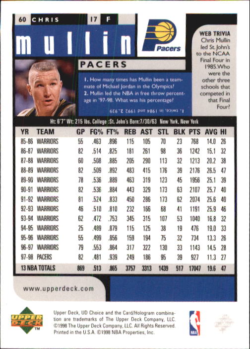 1998-99 UD Choice Basketball (Pick Choose Complete) - Picture 115 of 373