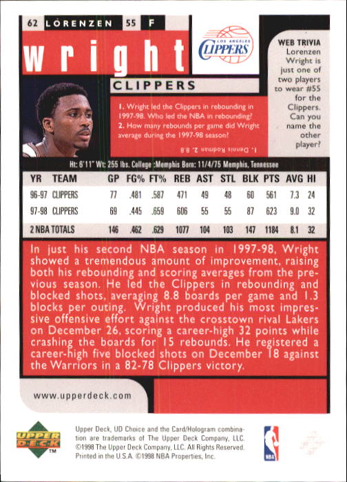 1998-99 UD Choice Basketball (Pick Choose Complete) - Picture 119 of 373