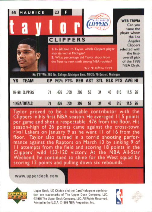 1998-99 UD Choice Basketball (Pick Choose Complete) - Picture 125 of 373