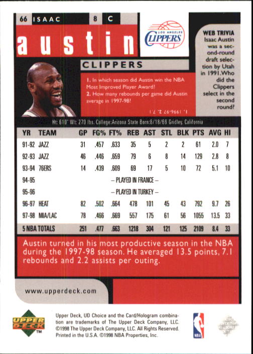 1998-99 UD Choice Basketball (Pick Choose Complete) - Picture 127 of 373